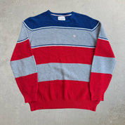 J- Vintage Guess Los Angeles Embroidered Logo Red/Grey/Navy Knit Sweater - L