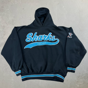 J- Vintage San Jose Sharks NHL Starter Embroidered Chenille Text Hoodie - L