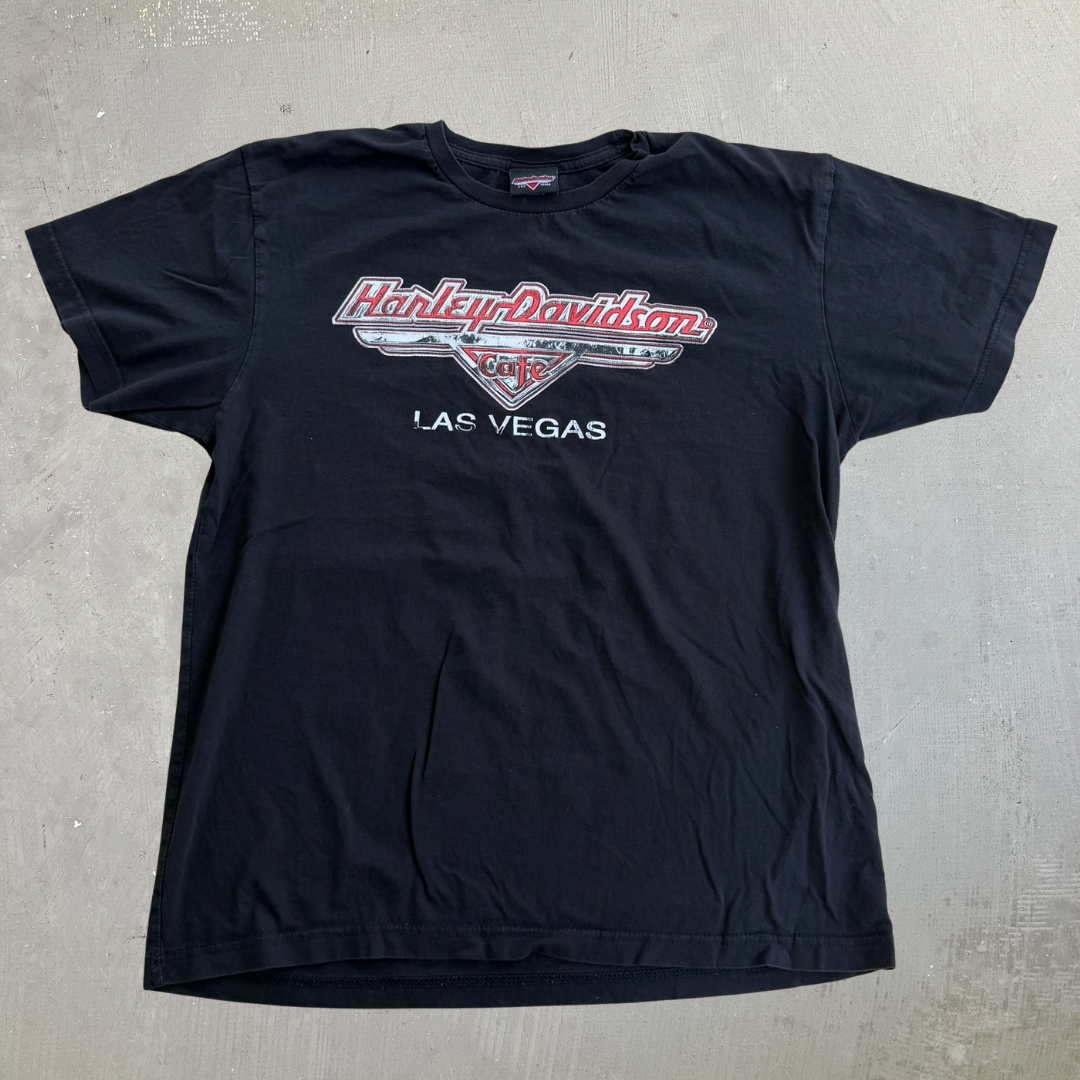 J- Vintage Harley Davidson Cafe Las Vegas Live Hard Ride Easy Graphic Tee - L