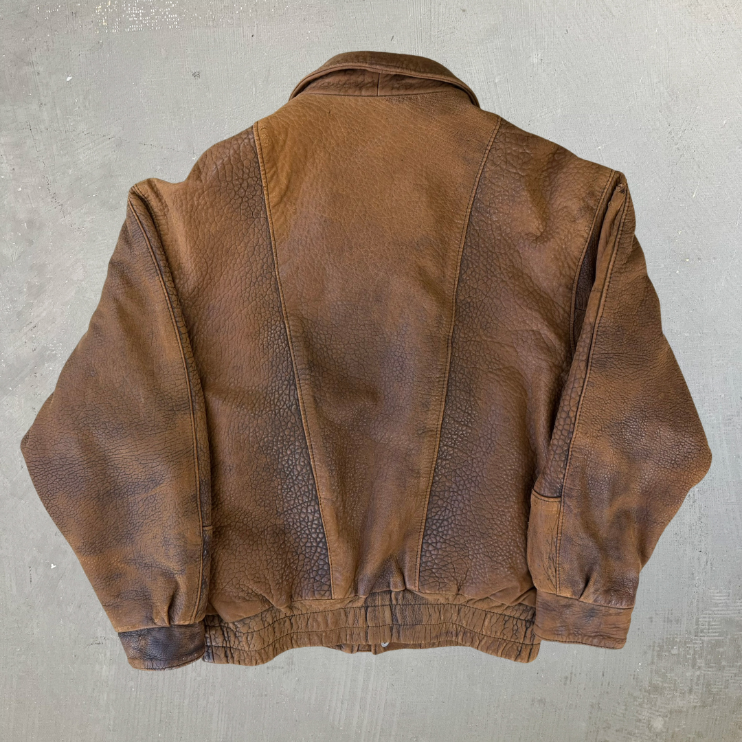 Vintage Brando Brown Zip Up Bomber Leather Jacket - L