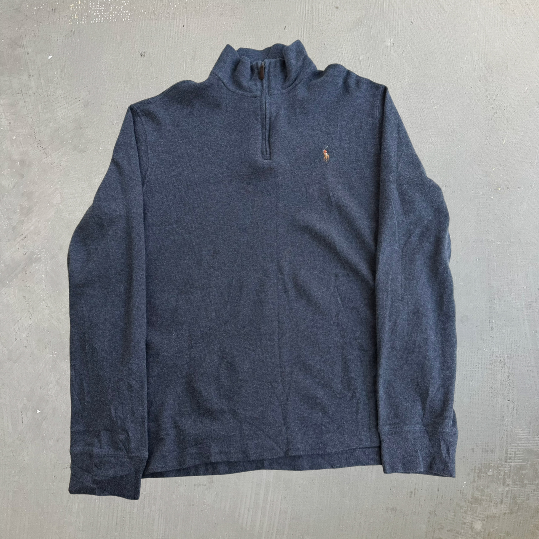 J- Vintage Polo RL Embroidered Logo Dark Grey Quarter Zip Sweater - M