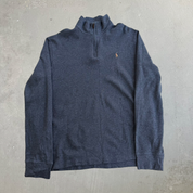 J- Vintage Polo RL Embroidered Logo Dark Grey Quarter Zip Sweater - M