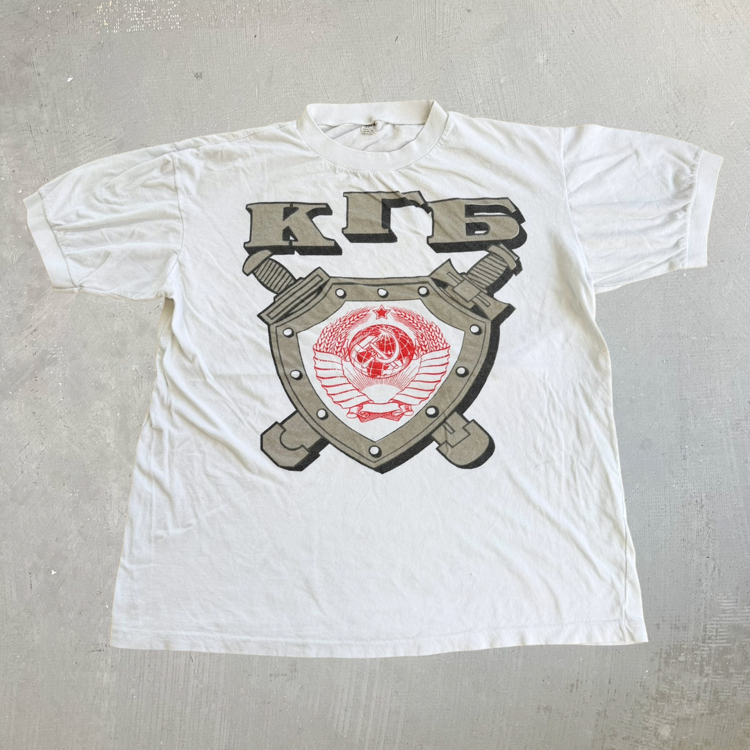 J- Vintage 90s Soviet Union KGB Graphic Single Stitch Tee - L