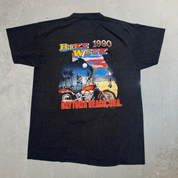 J- Vintage '90 Harley Davidson Last Biker On Earth Bike Week Tee - XL