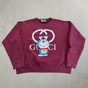 J- Bootleg Gucci Doraemon Text & Embroidered Graphic Crewneck - M
