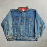 J- Vintage Marlboro Country Store Leather Collar Denim Jacket - XL