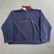 J- Vintage 90s Tommy Hilfiger Embroidered Logo Quarter Zip Polar Fleece - M
