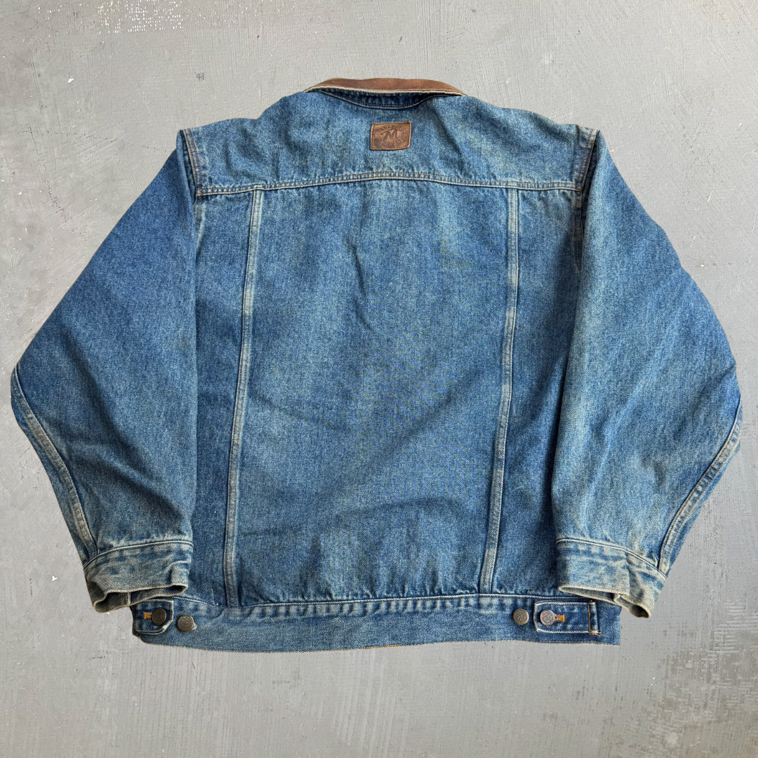 J- Vintage Marlboro Country Store Leather Collar Denim Jacket - XL
