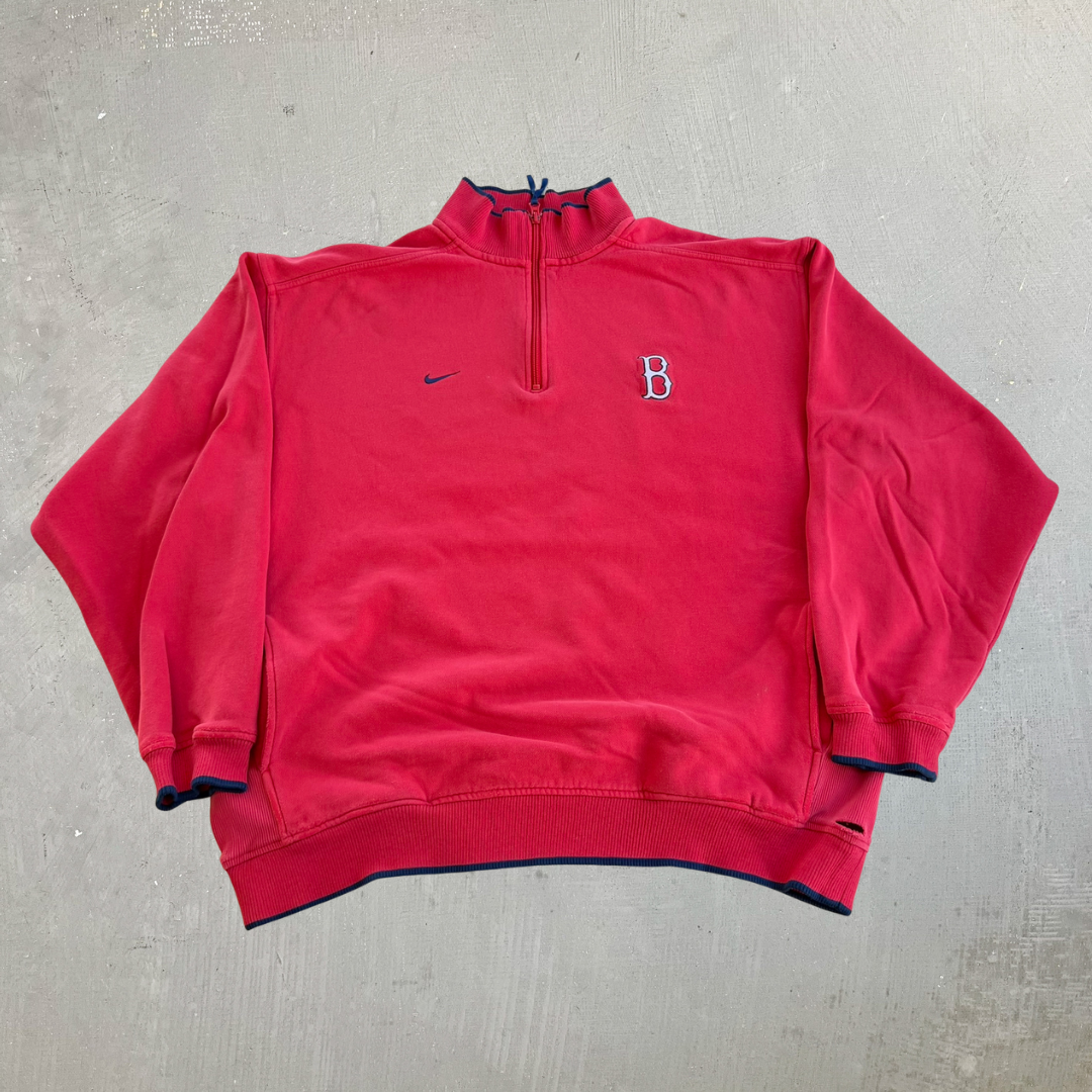 J- Vintage Nike Team Boston Red Sox MLB Embroidered Logo Quarter Zip Crewneck - XL