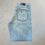 J- Vintage Red BBQ Embroidered Bird Baggy Jorts - 38 waist 12 inseam