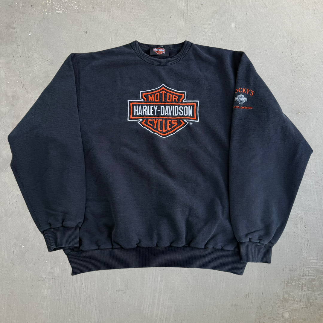 Vintage Harley Davidson London Ontario Embroidered Text & Logo Crewneck - XL