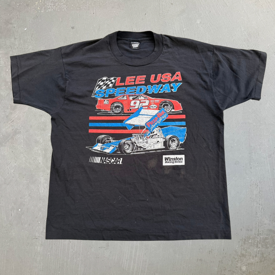 Vintage 90s Nascar Lee USA Speedway Cars Graphic Made In USA Single Stitch Tee - XL