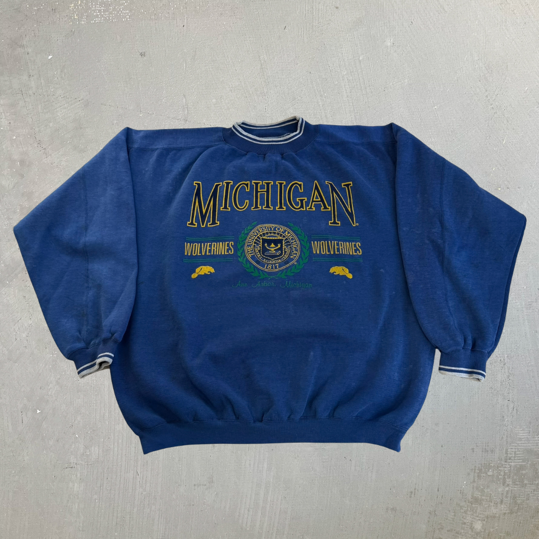 Vintage University Of Michigan Wolverines Text Graphic Crewneck - XL