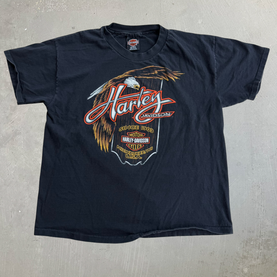 J- Vintage '95 Harley Davidson Troy New York Made In USA Single Stitch Tee - L