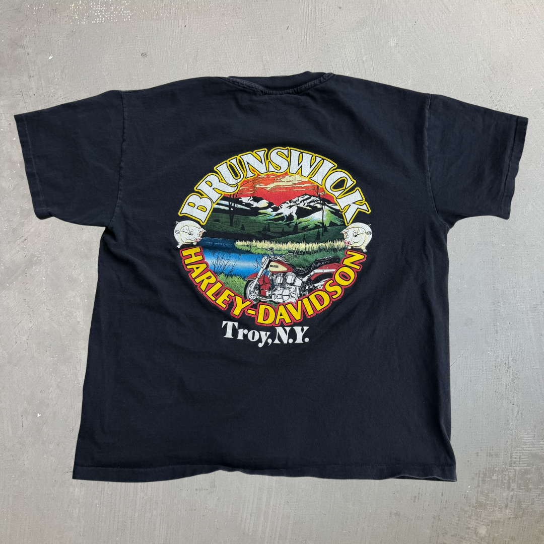 J- Vintage '95 Harley Davidson Troy New York Made In USA Single Stitch Tee - L