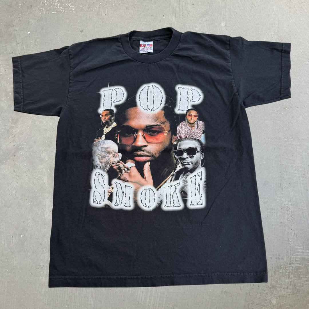 J- Pop Smoke Text & Pictures Graphic Made In USA Tee - L