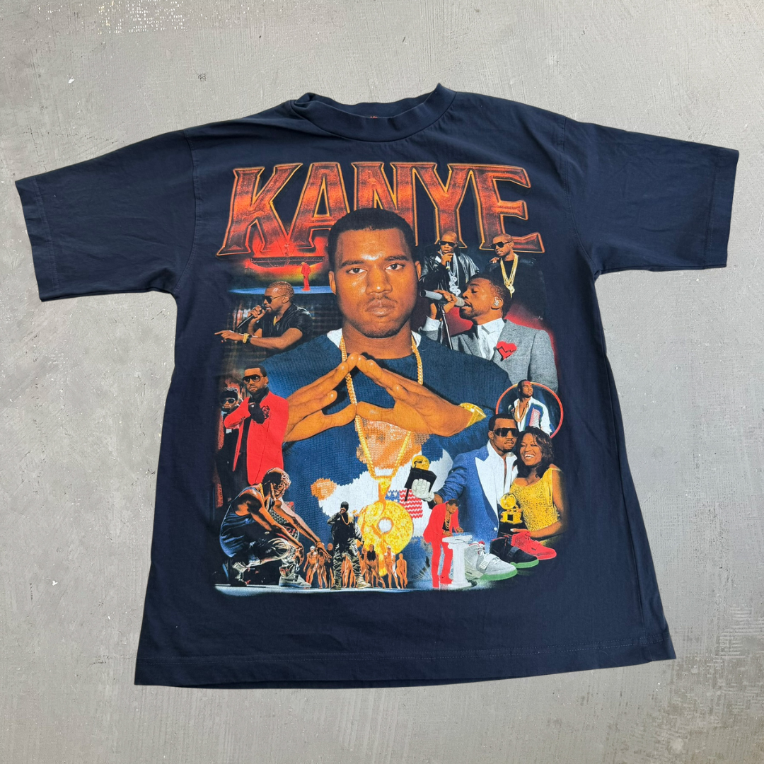 J- Kanye West Text & Pictures Graphic Marino Morwood Tag Tee - M
