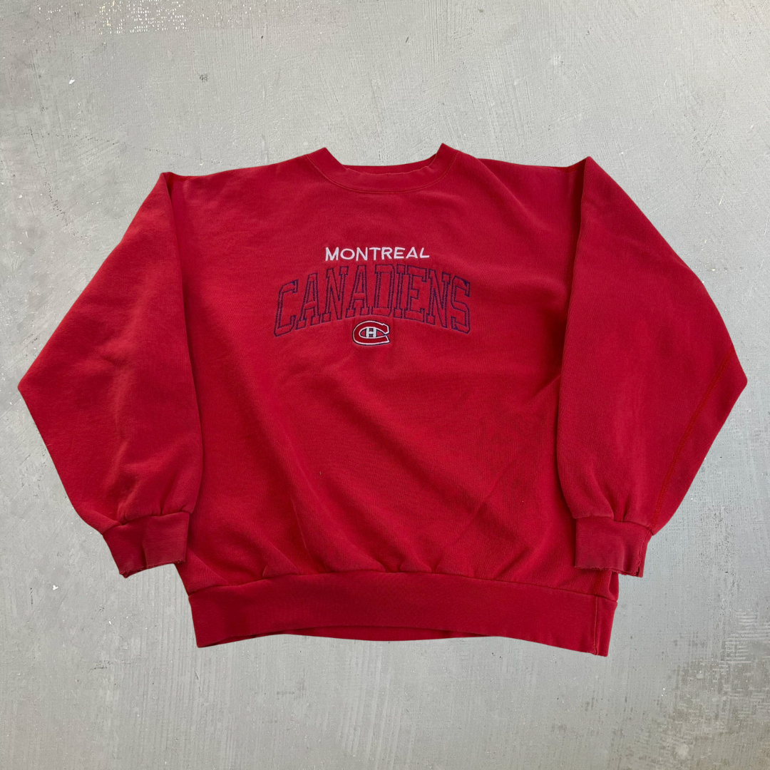 Vintage Montreal Canadiens NHL Embroidered Logo & Text Made In Canada Crewneck - L