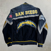 J- Vintage San Diego Chargers NFL Embroidered Logo Zip Up Suede Jacket - M