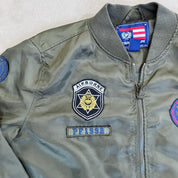 D- Vintage 1992 Phat Farm Satin Bomber Jacket w/ Patches