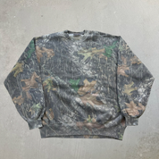 J- Vintage Jerzees Mossy Oak Real Tree Camo Crewneck - L