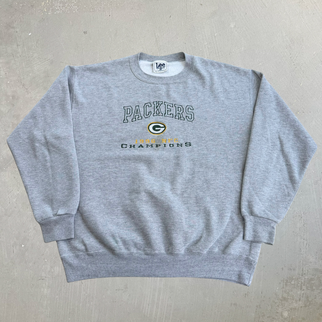 J- Vintage '96 Green Bay Packers NFL NFC Champions Embroidered Text Made In USA Crewneck - L