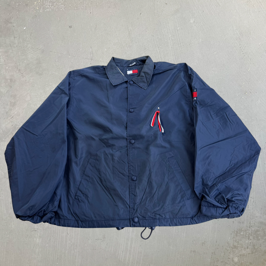 J- Vintage Tommy Hilfiger Embroidered Text Coach Jacket - L