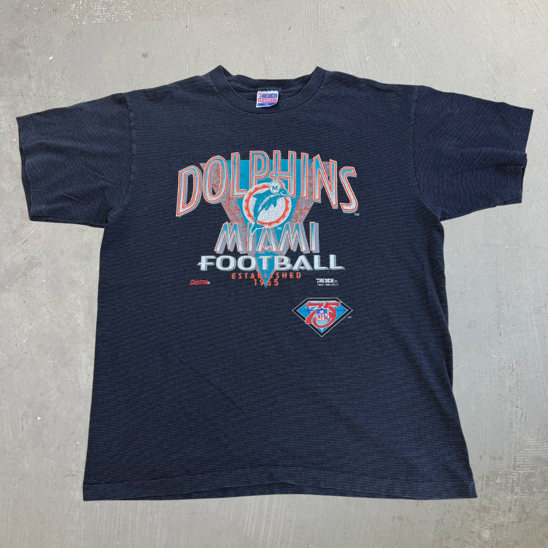 J- Vintage '94 Miami Dolphins NFL Graphic Made In USA Single Stitch Tee - XL