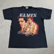 J- Vintage Elvis Presley Playing Guitar Graphic & Text Tee - XL
