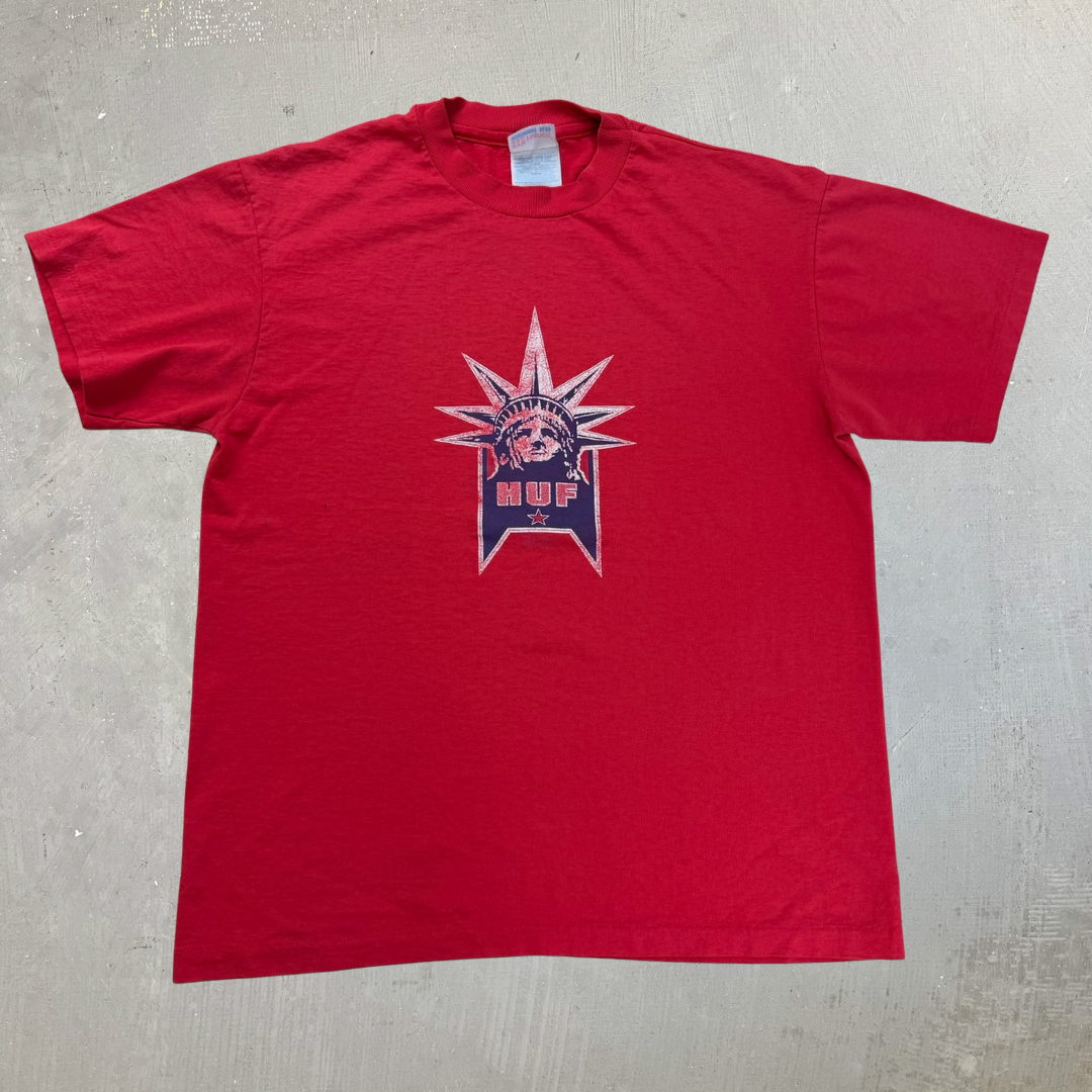 J- Vintage HUF Statue Of Liberty Graphic Made In USA Single Stitch Tee - M