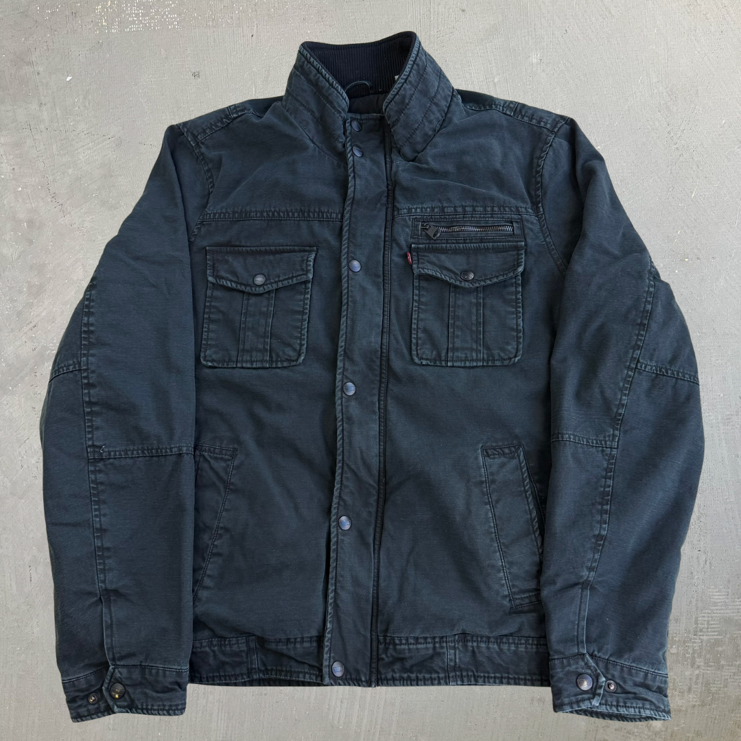 Levi's Black Washed Cotton Zip Up Field Jacket - L