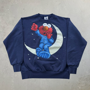 J- Vintage Elmo Yawning On The Moon Graphic Crewneck - L