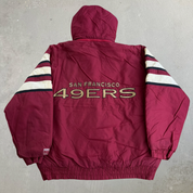 J- Vintage San Francisco 49ers NFL Logo 7 Hooded Zip Up Winter Jacket - XL