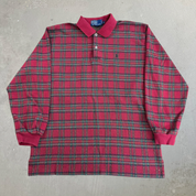 Vintage 90s Polo RL Plaid Embroidered Logo Made In Canada Long Sleeve Polo Shirt - L