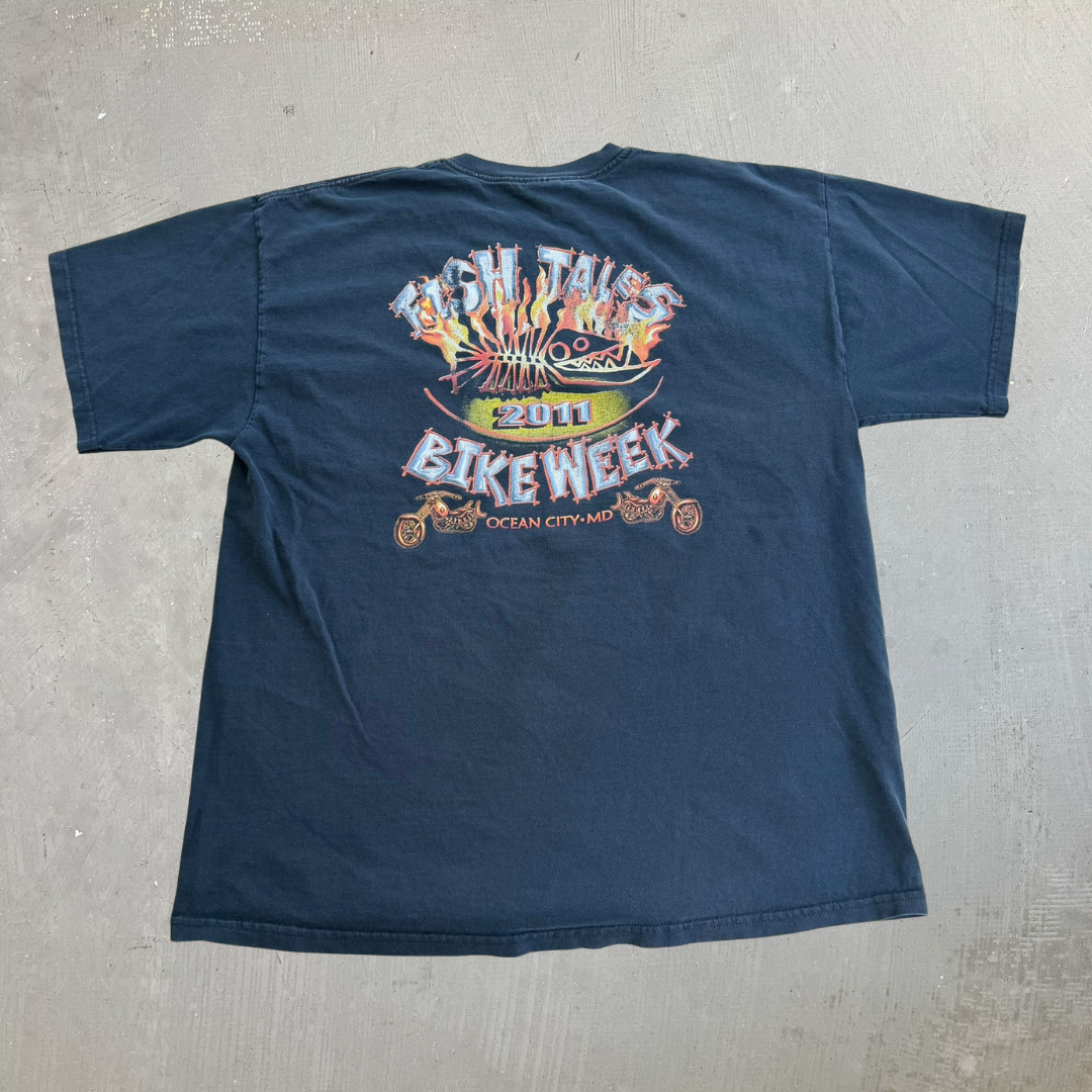 J- Vintage '11 Fish Tales Ocean City Bike Week Graphic Pocket Tee - XL