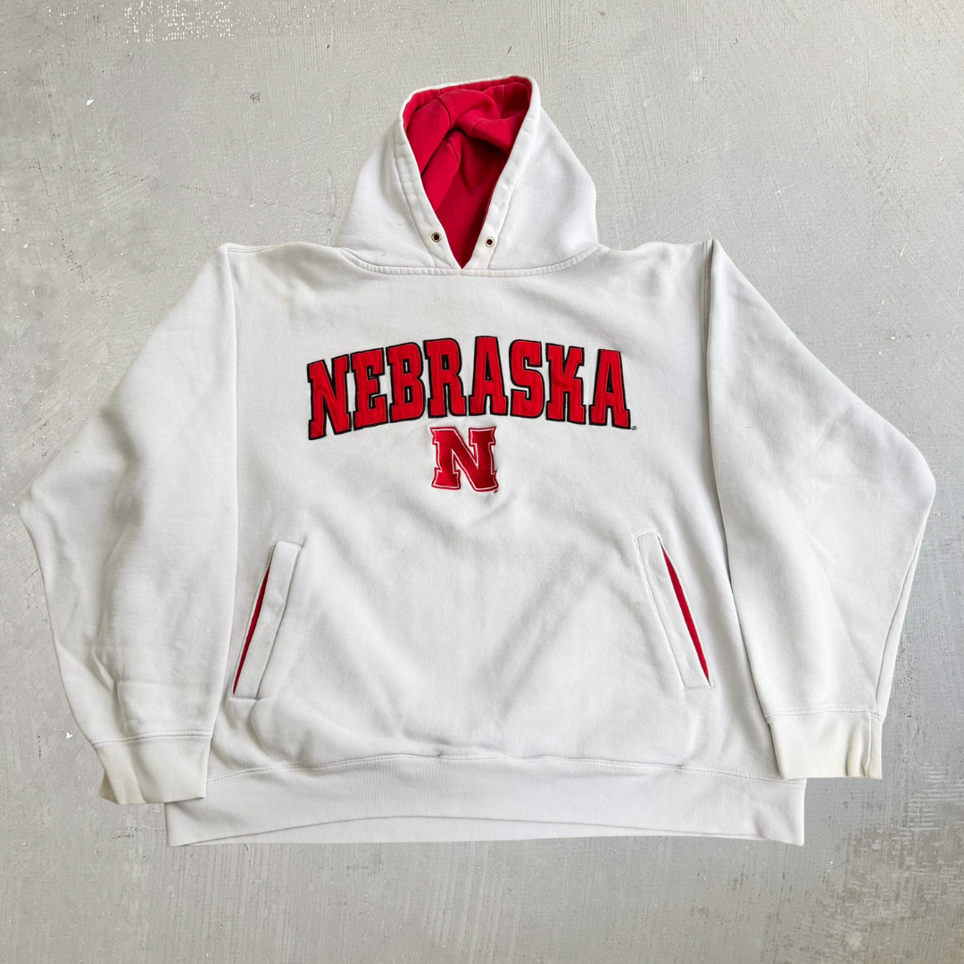 J- Vintage University Of Nebraska Embroidered Text Champ Sports Tag Hoodie - L