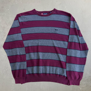 J- Vintage Chaps RL Embroidered Logo Dark Grey/Maroon Striped Knit Sweater - M