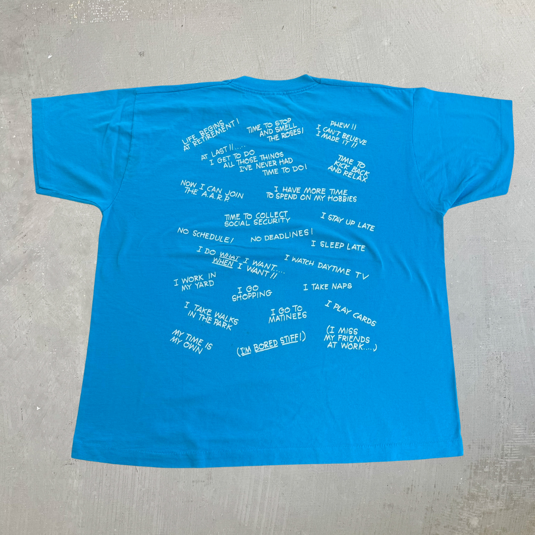 J- Vintage '91 Finally Retired Text Graphic Made In USA Text Single Stitch Tee - XL