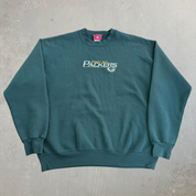 J- Vintage Green Bay Packers NFL Embroidered Graphic Text & Logo Crewneck - L