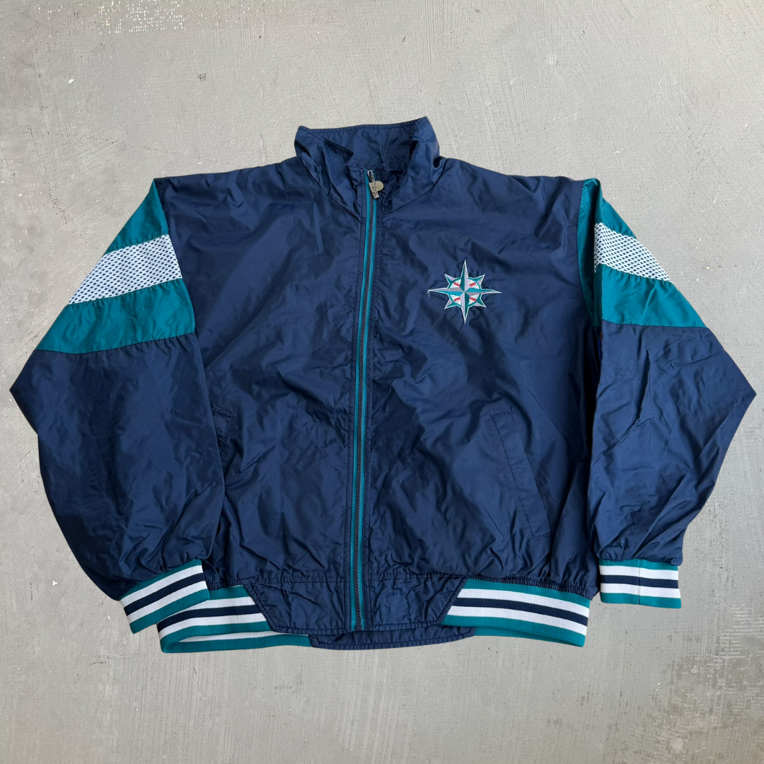 J- Vintage 90s Seattle Mariners MLB Pro Player Tag Embroidered Logo Zip Up Lightweight Jacket - XL