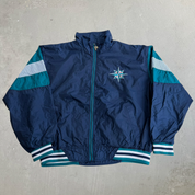 J- Vintage 90s Seattle Mariners MLB Pro Player Tag Embroidered Logo Zip Up Lightweight Jacket - XL