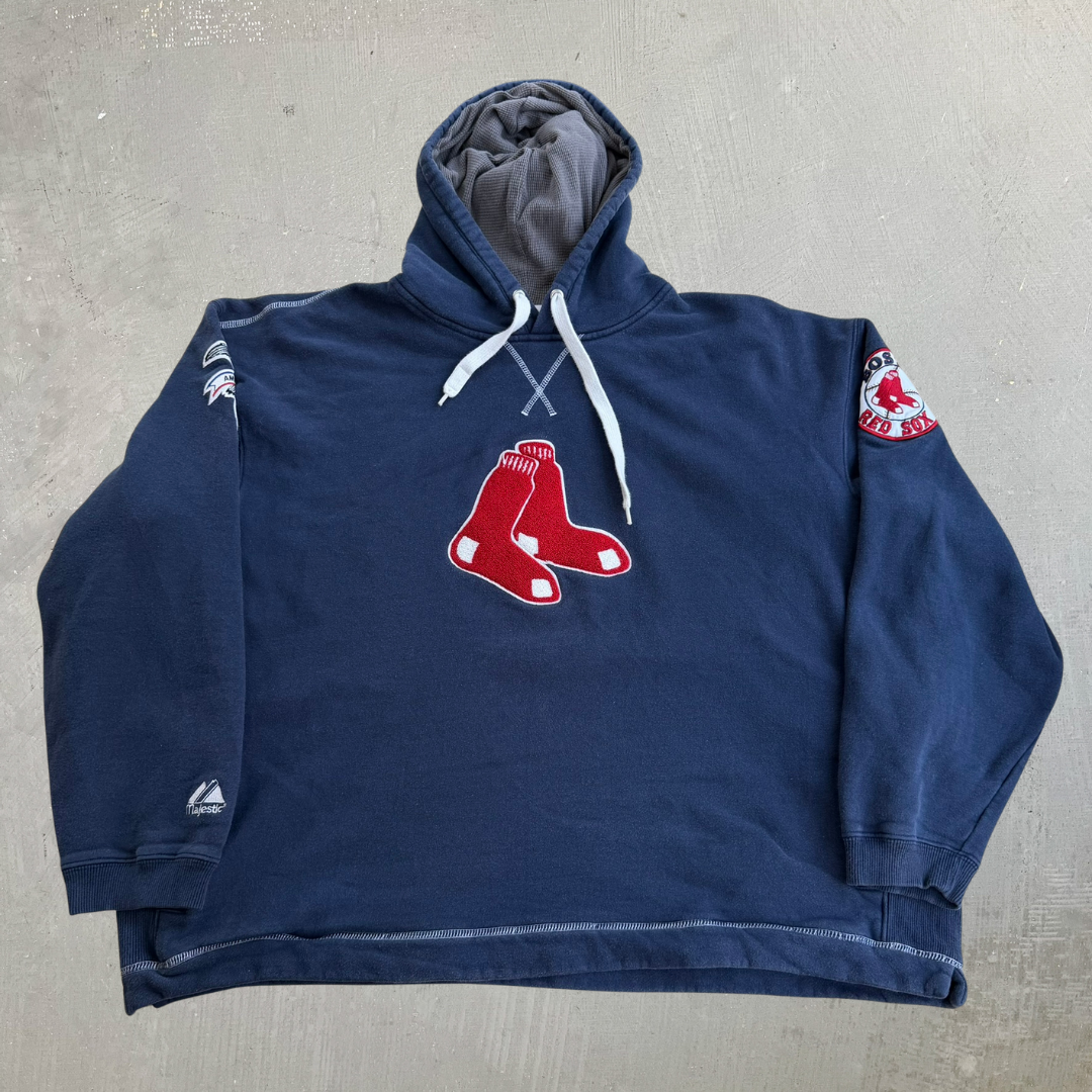 J- Vintage Boston Red Sox MLB Chenille Embroidered Logo Hoodie - 2XL
