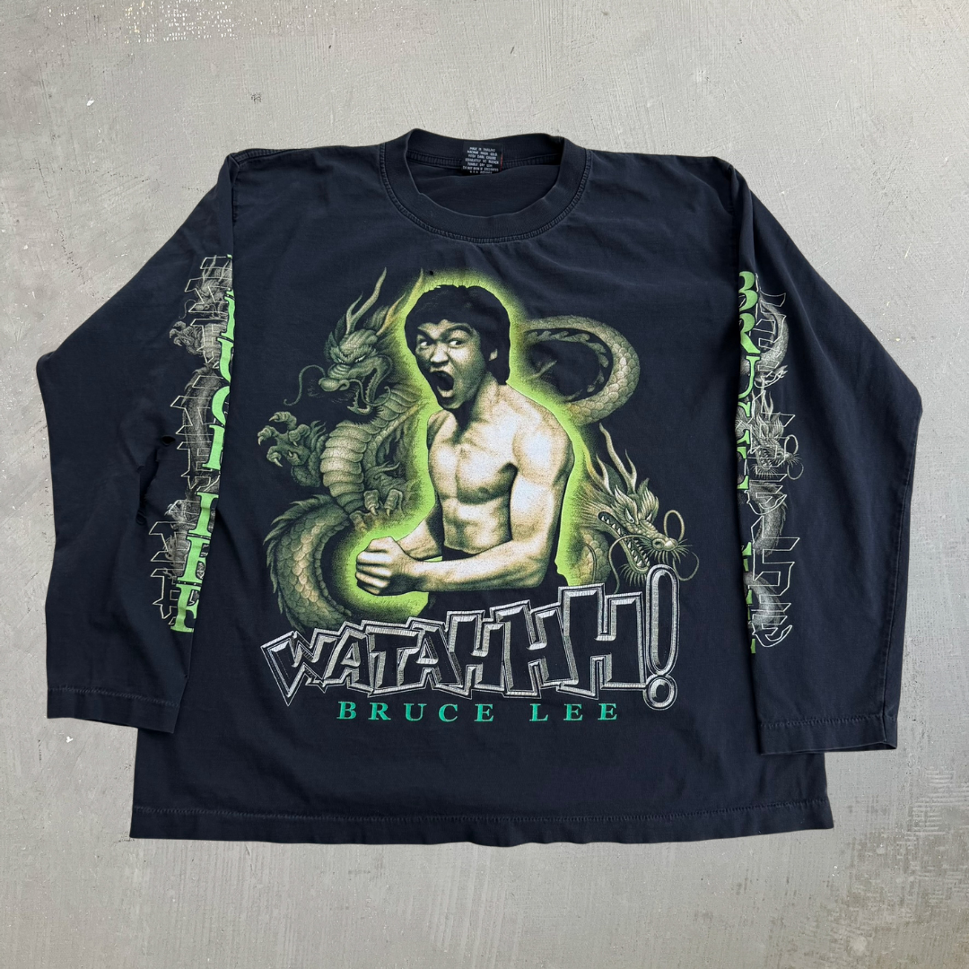 J- Vintage Rock Eagle Bruce Lee Watahhh! Graphic Long Sleeve Tee - L