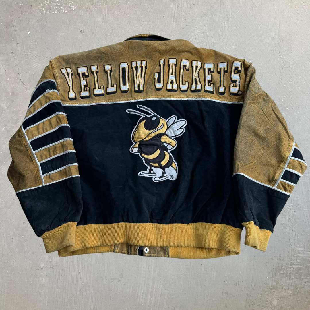 J- Vintage Georgia Tech Yellow Jackets Embroidered Logo Zip Up Suede Jacket - Bigger (fits XL)