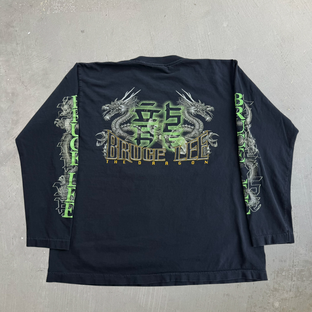J- Vintage Rock Eagle Bruce Lee Watahhh! Graphic Long Sleeve Tee - L