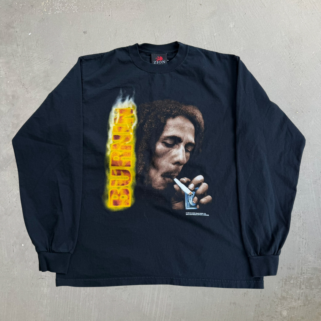 J- Vintage '04 Zion Bob Marley Burnin Picture Long Sleeve Tee - M