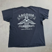 J- Vintage '95 Harley Davidson 3D Emblem Laconia Brothers In The Wind Made In USA Single Stitch Tee - L