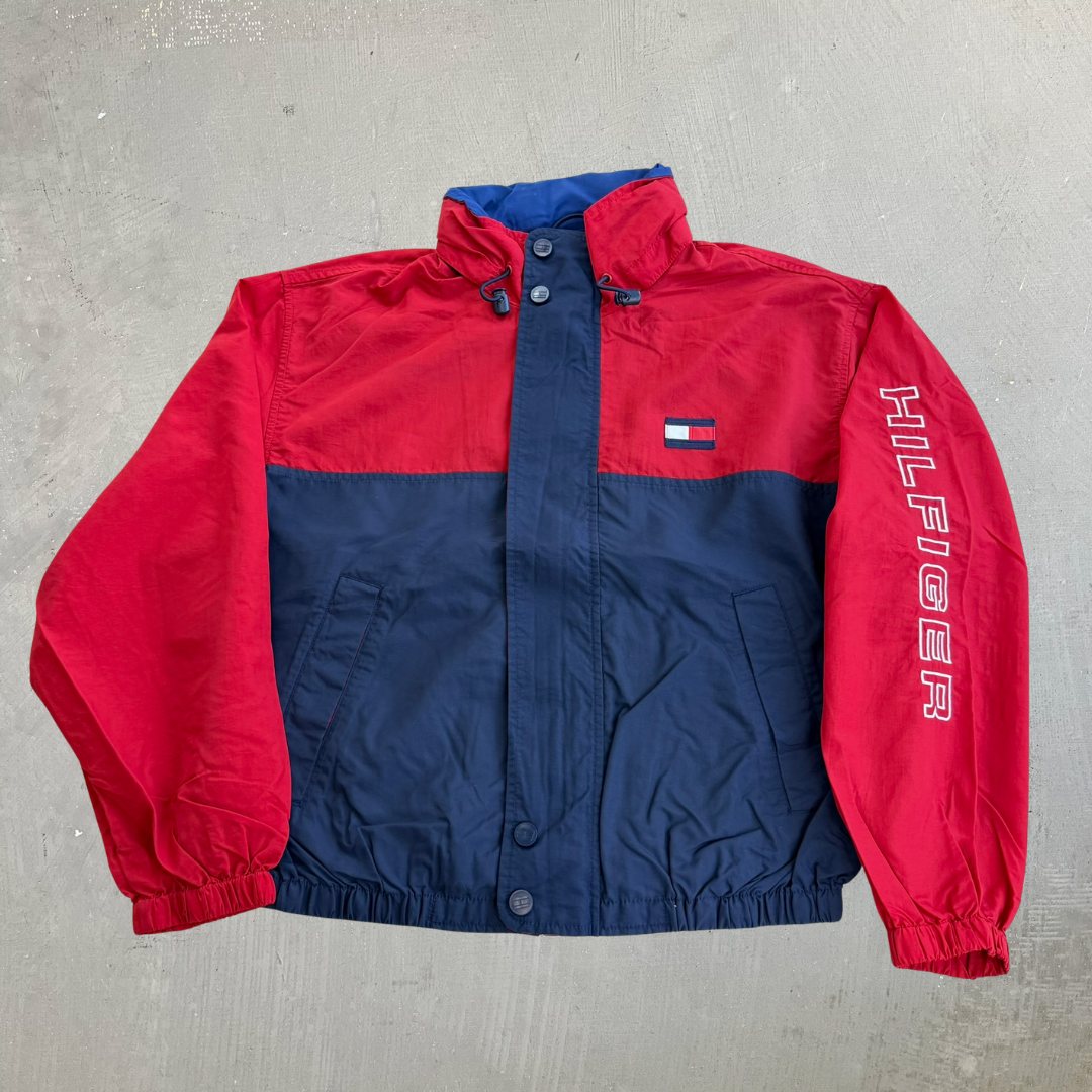 J- Vintage 90s Tommy Hilfiger Embroidered Logo Zip Up Lightweight Jacket - L