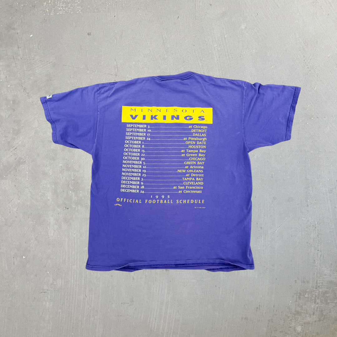 F- Vintage '95 Minnesota Vikings NFL Official Schedule Graphic Made In USA Tee