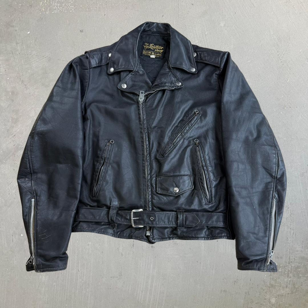 Vintage Sears The Leather Shop Biker Style Zip Up Leather Jacket - 42L (fits XL)